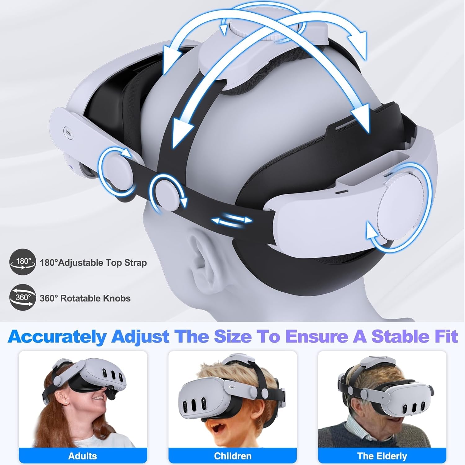 Comfort Head Strap for Meta Quest 3S/Quest 3/Quest 2 Head Strap, Double Knobs Adjustable Elite Strap Replacement,Vr Headset Accessories Strap Enhanced Support&Comfort&Reduce Pressure