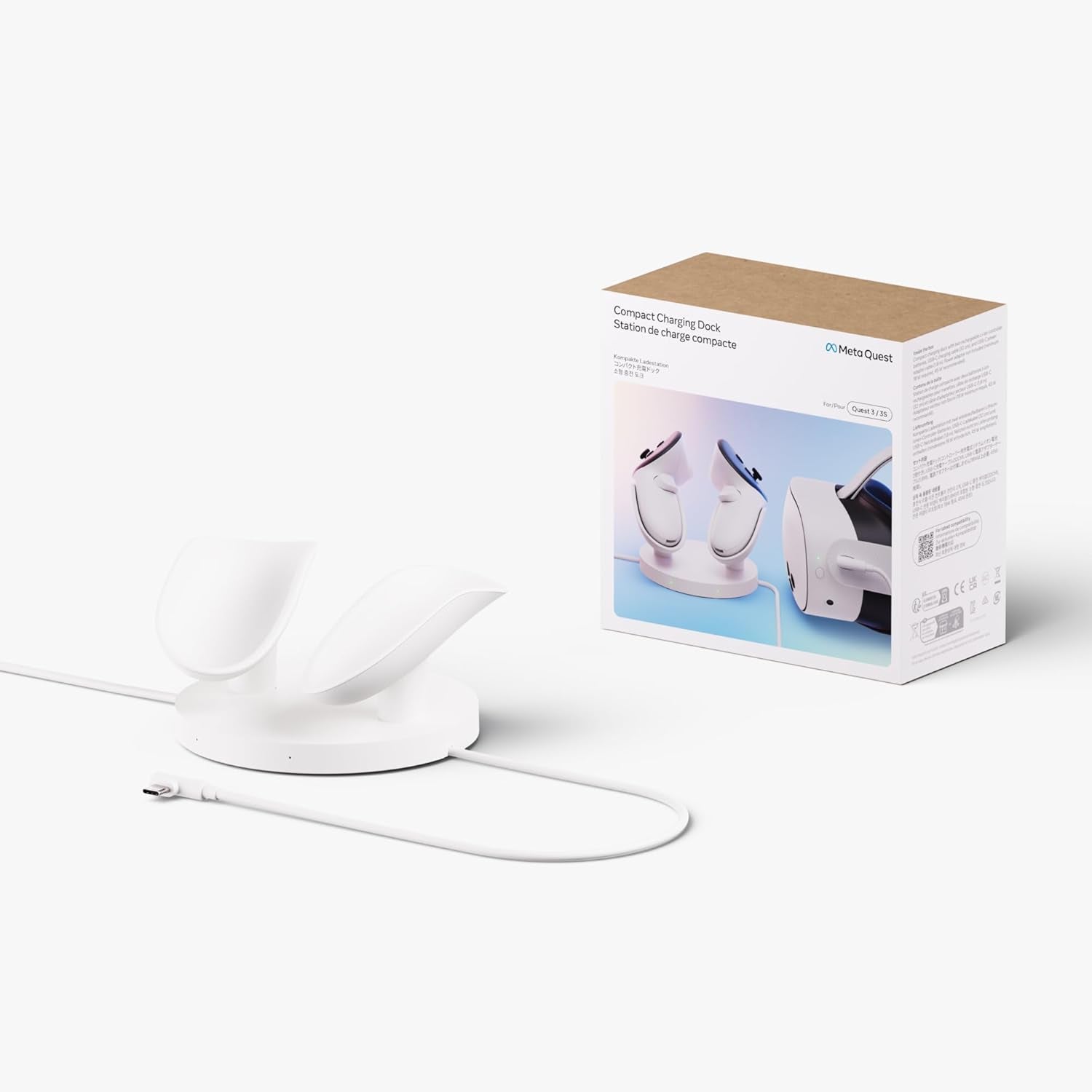 Quest Compact Charging Dock — Works with  Quest 3/3S — Extended Headset Charging Cable — Wireless Charging for Touch plus Controllers