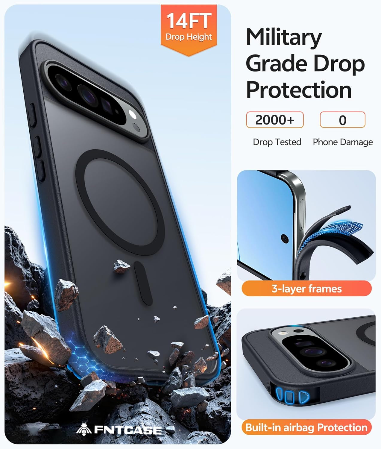 Funda para Google Pixel 10 y 10 Pro: Funda para Pixel 9 y 9 Pro | Funda magnética mate, resistente, translúcida y a prueba de golpes - Protección militar, resistente y delgada (6.3 pulgadas/Negro)