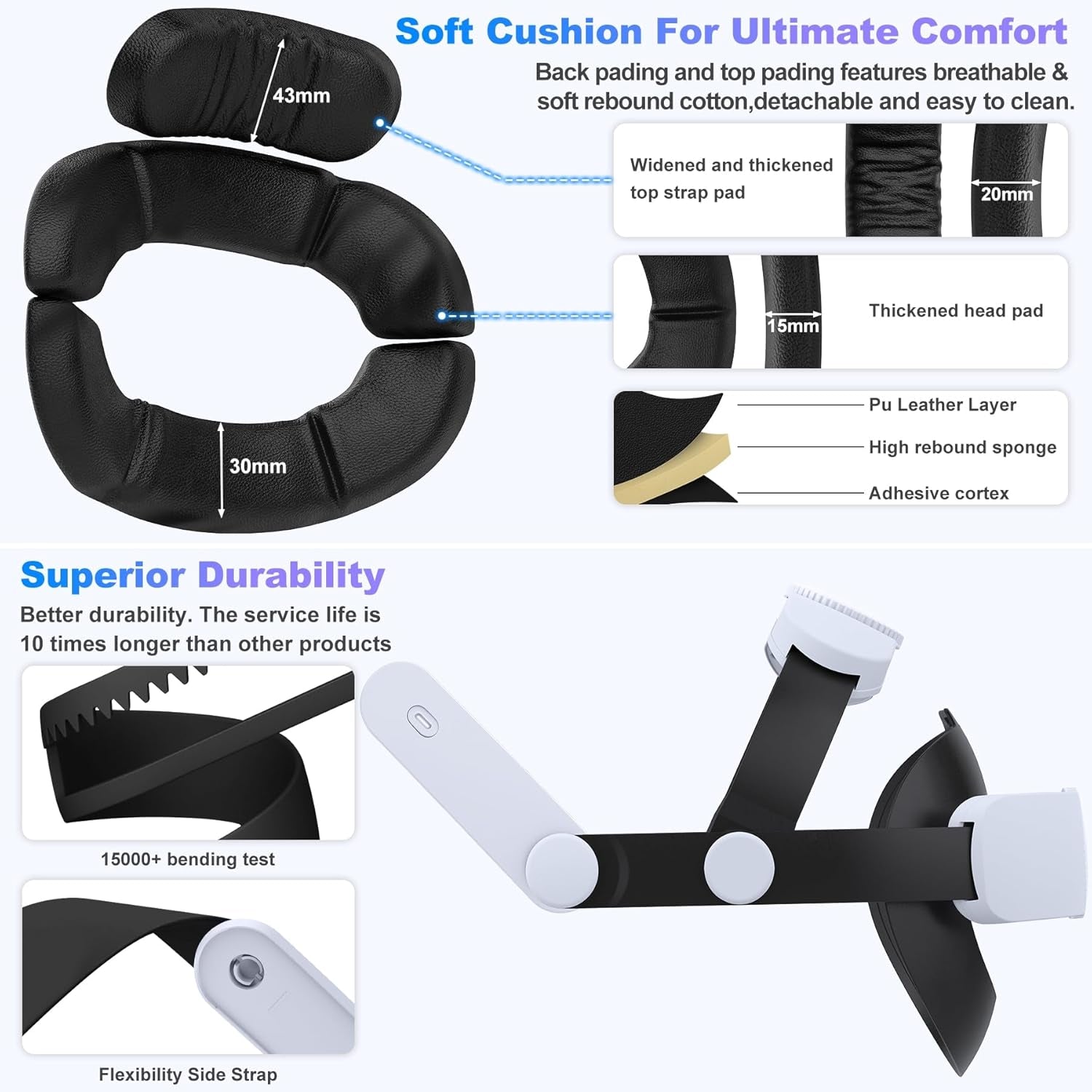 Comfort Head Strap for Meta Quest 3S/Quest 3/Quest 2 Head Strap, Double Knobs Adjustable Elite Strap Replacement,Vr Headset Accessories Strap Enhanced Support&Comfort&Reduce Pressure