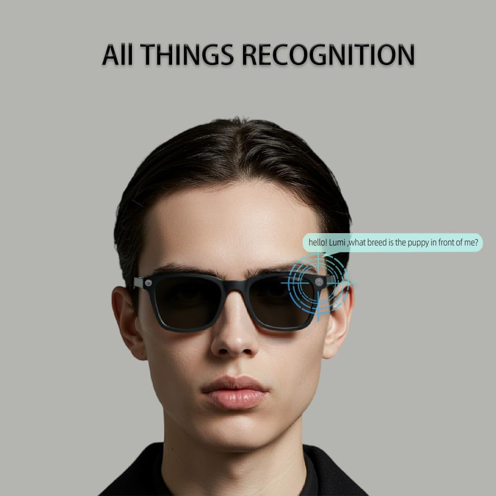 4K Camera Glasses, AI Smart Glasses with Real-Time Translation & Object Recognition,32Gb Storage, Max 10Hrs Playtime | 2 Lens Set（Transparent&Black for Outdoor,Work,Travel, Business - Black