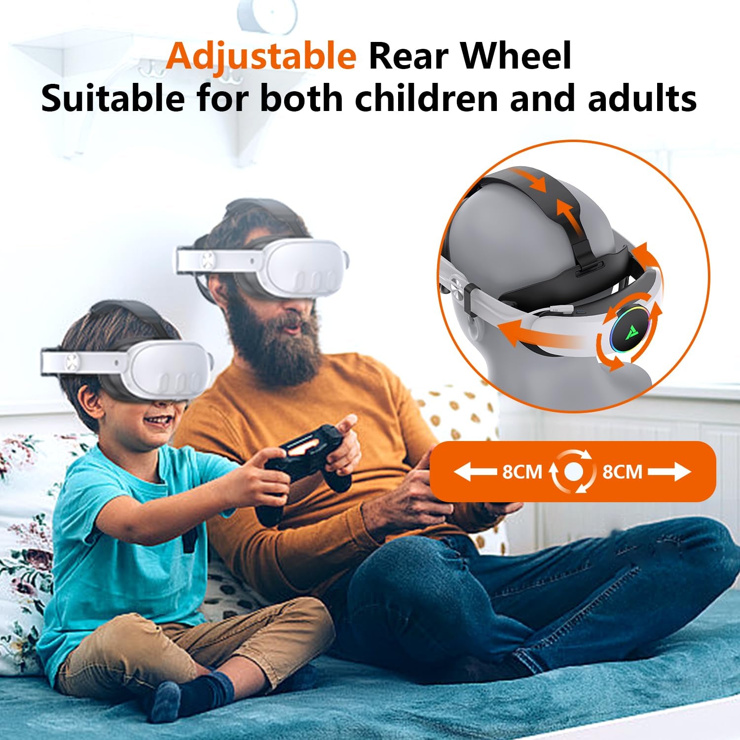 RGB VR Headset for Oculus/Meta Quest 3/3S Head Strap with 10000Mah Battery, Rechargeable Elite Strap Extend 4-6H Playtime and Adjustable for VR Headset Compatible with Quest 3/3S Accessories